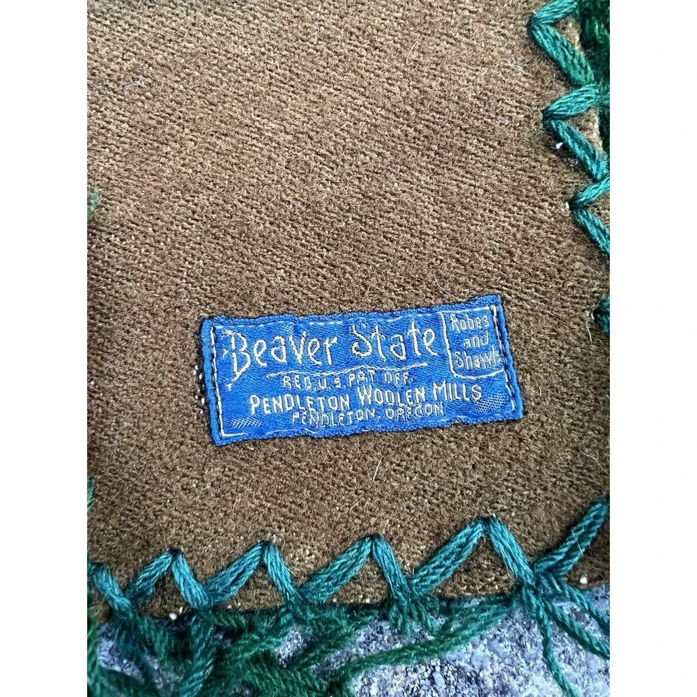 Vintage‎ Pendleton Wool Beaver State Aztec Blanket Throw Shawl Brown Green 60x66
